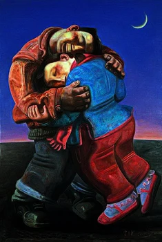 

Modern handmade painting Chinese painting embracing lover on oil canvas for living room decor and wallpaper