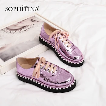 

SOPHITINA New Comfortable Lace-up Flats Fashion Patent Leather Solid Round Toe Casual Shoes Explosion Special Women's Flats MO58