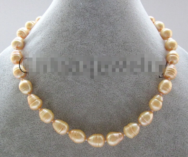 

>>>>>>17.5 " 13-14mm gold rice shape freshwater pearl necklace - gold plated clasp