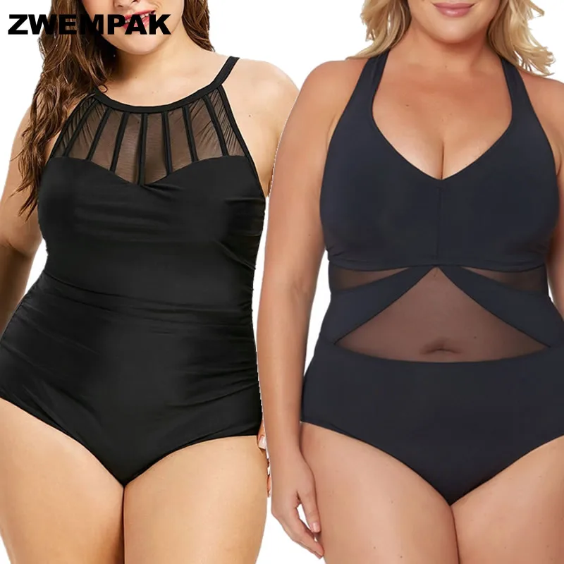 

Retro Black Women One Pieces Swimsuit Big Size XL 2XL Beachwear Vintage Mesh Female Bathing Suits Plus Size 3XL 4XL Biquini