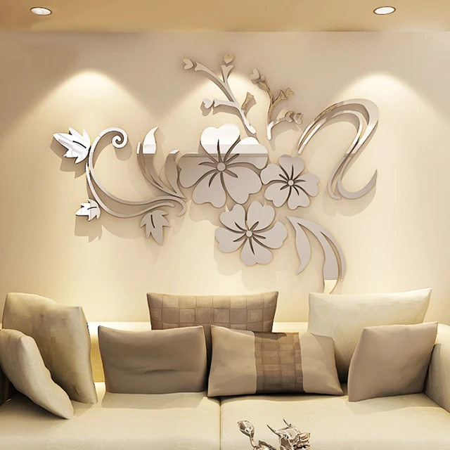 Romantic Flower Acrylic Wall Sticker for Living Room Decorative Mirror Stickers  Wall Decals Home Decor