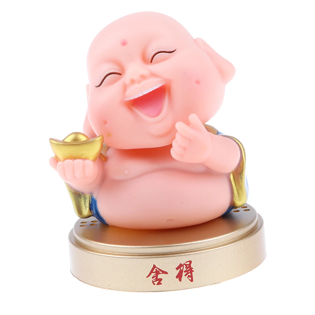Plastic Maitreya Buddha Shaking Head Figure Car Solar Ornament Kids Gift Home Decor