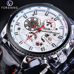 Forsining Men's Automatic Sports Watch White Racing Car Design Calendar Bling Genuine Leather Self-Wind Mechanical Male Relogio Forsining Men's Automatic Sports Watch White Racing Car Design Calendar Bling Genuine Leather Self-Wind Mechanical Male Relogio