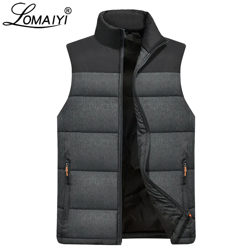 

LOMAIYI Mens Winter Sleeveless Jacket Men Down Vest Men's Warm Thick Coats Male Cotton-Padded Waistcoat Gilet Homme Vests BM254