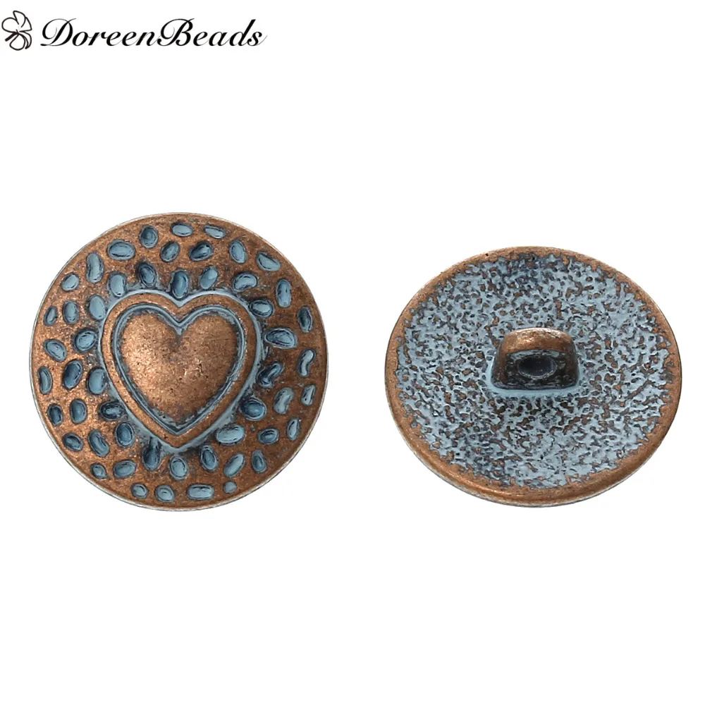 

Zinc metal alloy Shank Button Metal Buttons Round Antique Copper Single Hole Heart Pattern 18.0mm( 6/8")Dia,2 PCs 2015 new