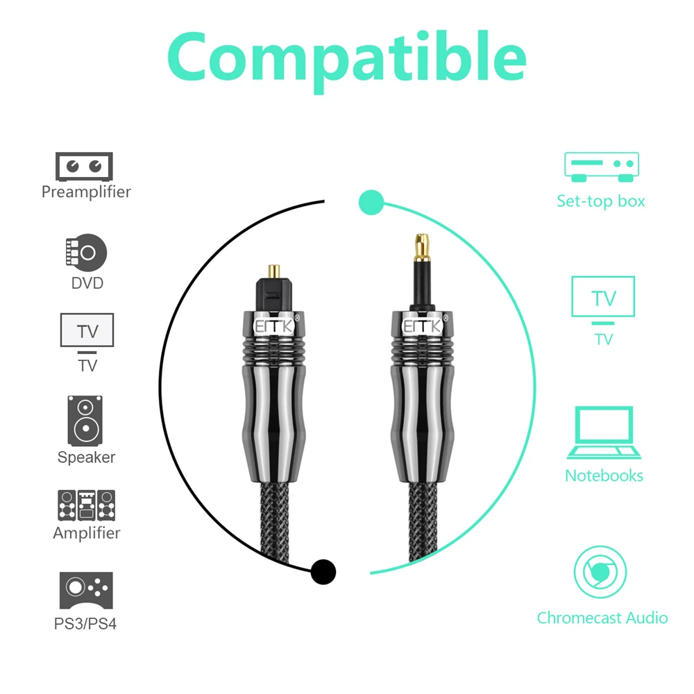 EMK Digital Sound Toslink to Mini Toslink Cable 3.5mm SPDIF Optical Cable 3.5 to Optical Audio Cable Adapter for Macbook 1m 10m