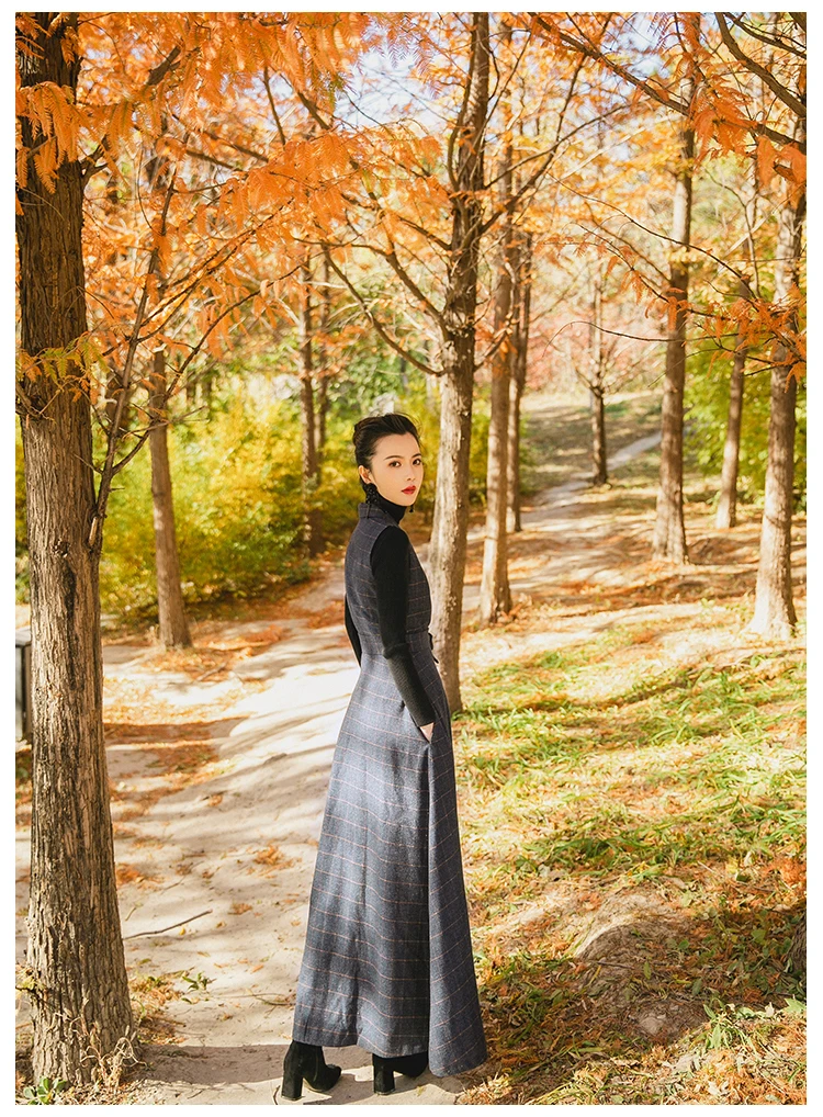 TANG Spring Autumn Velvet Dress Women's Black Vintage Wool Elegant Bodycon Party Dresses Plaid Long Maxi Dress vestidos (5)