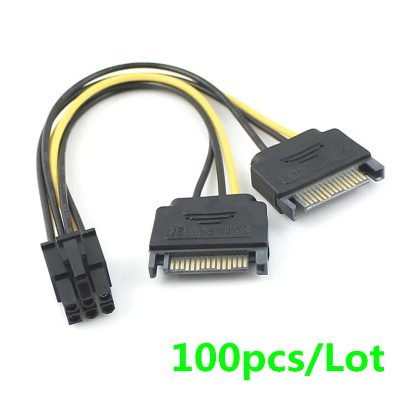 

2. 0 шт./лот двойная два SATA 15-контактный штекер M-PCI-e экспресс-карта 6-контактная Женская видеокарта кабель питания 15 см