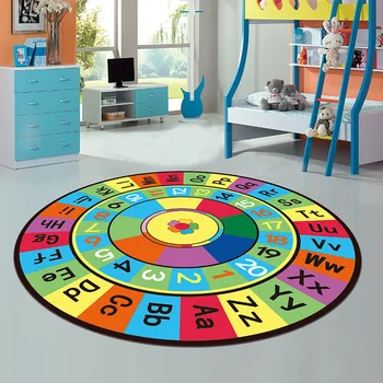

Colorful Print Round Carpet For Children Bedroom Bedside Non-slip Cartoon Play Mat Living Room Rugs alfombra tapete