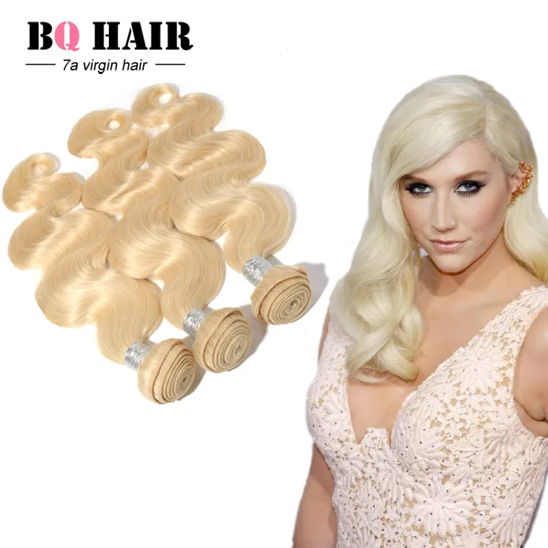 

Color 613 Blond Virgin Hair 3 Pcs Lot Brazilian Hair body wave, Blonde Human Hair Weave Bundles 12-30 inch Blond Hair Extensions