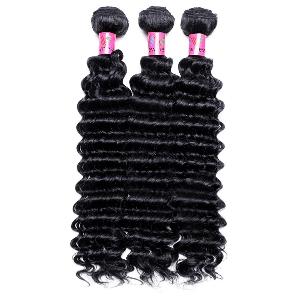 

Deep Wave 3 Bundles Deal Brazilian 8A Remy Human Hair Weaving Natural Color 8"-30" Double Weft 100% Human Hair Weaving Bundles