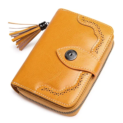 Высококачественный кожаный кошелек женский кошелек-клатч на молнии Цветочный дизайн натуральная кожа короткий кошелек держатель для карт женский кошелек для женщин - Цвет: Цвет: желтый