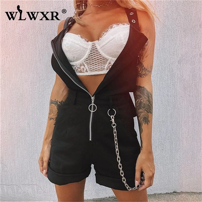 

WLWXR Streetwear Black Bodycon Short Sexy Jumpsuit Women Overalls Playsuit Skinny Backless Summer Rompers Womens Jumpsuit Female