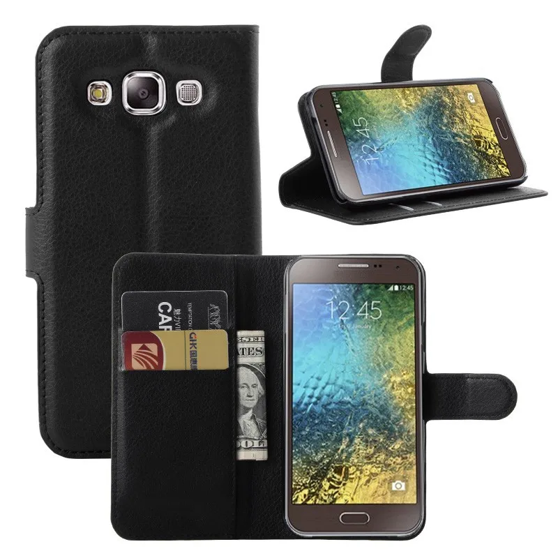 Luxury Wallet PU Leather Flip Cover Phone Case For Samsung Galaxy E5 E500 SM-E500FDS Cell Phone Cover With Card Holder Stand (4)