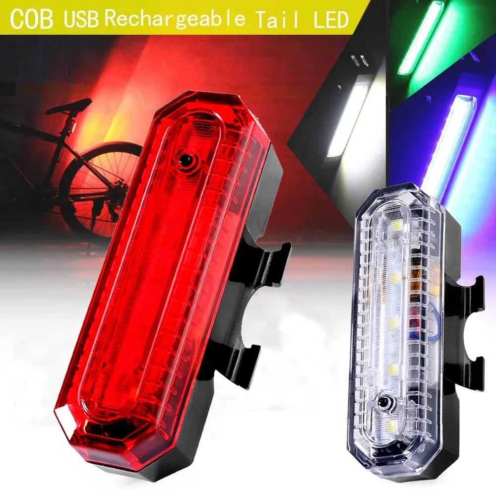 

High brightness USB Rechargeable COB LED Bicycle Bike Cycling Rear Tail Light 4 Modes 4 Color Waterproof safety warn light #50