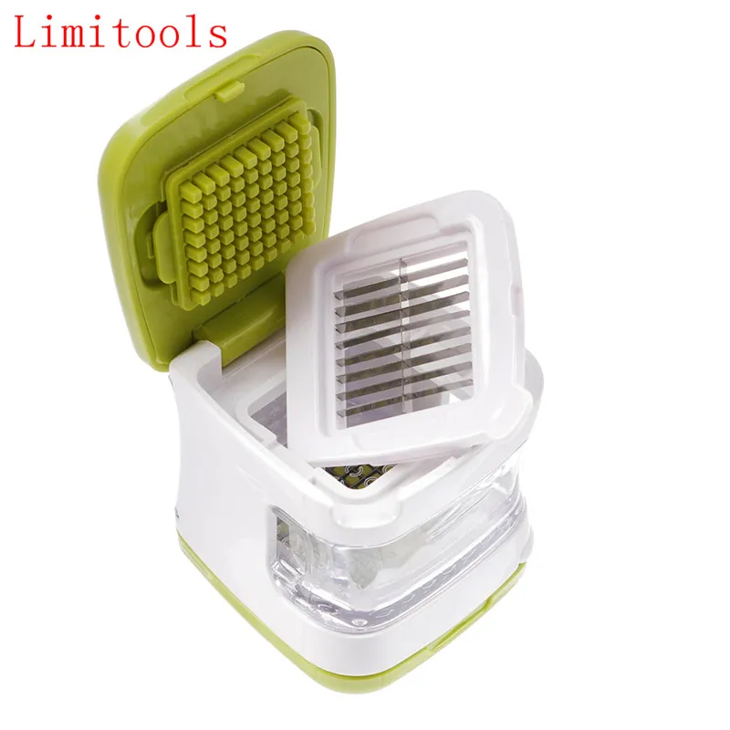 

Garlic Press Very Sharp Stainless Steel Blades Inbuilt Clear Plastic Tray Green Garlic Grinder Onion Chopper