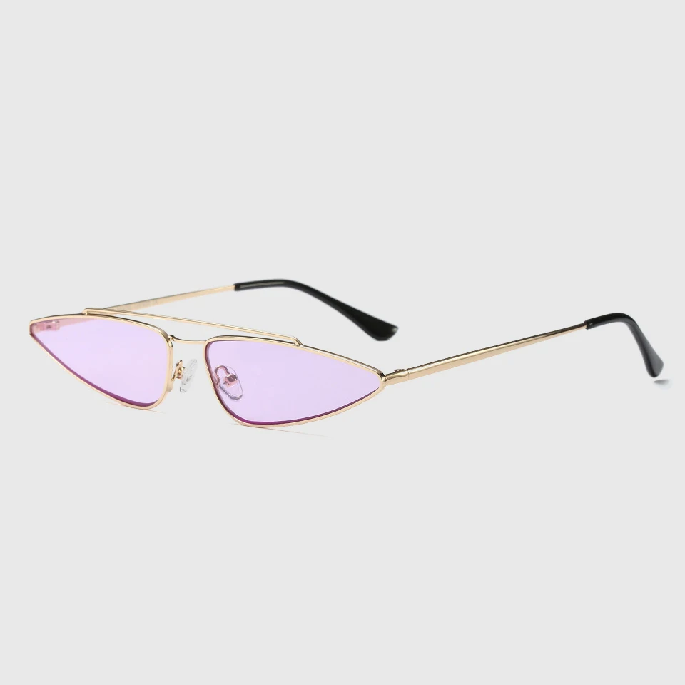 Королевский Девушка дизайнер маленький кадр солнцезащитные очки Для женщин Винтаж кошачий глаз металлический каркас оттенки женский двойной мост очки ss768 - Цвет линз: C6-Gold-Purple