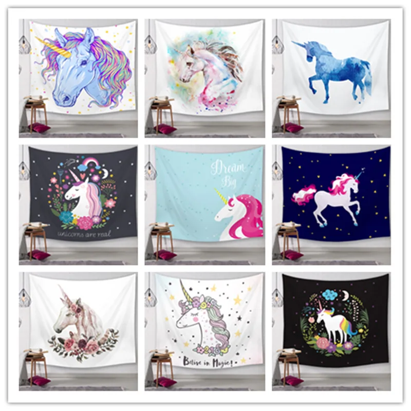 

3d Digital Printing Cute Animal Unicornio Wall Carpet For Kids Girls Room Home Decoration Cartoon Sweet Unicorn Tapestry