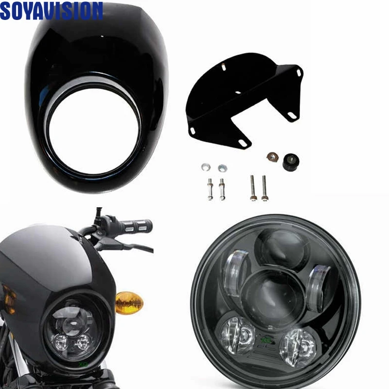 5.75" Front Headlight Fairing Mask Cowl Mount For For Harley Sportster Dyna 883