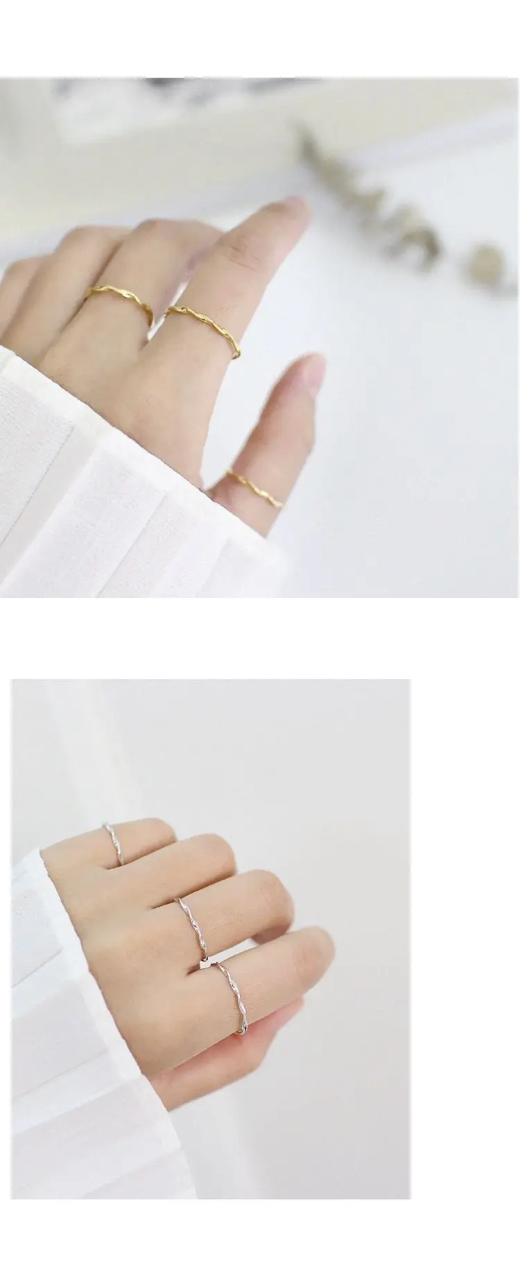 SHANICE, золотое, шикарное, волнистое, стильное, простое, тонкое кольцо, 925 пробы, серебряное, Открытое кольцо для женщин, винтажное, антиаллергенное, модное ювелирное изделие