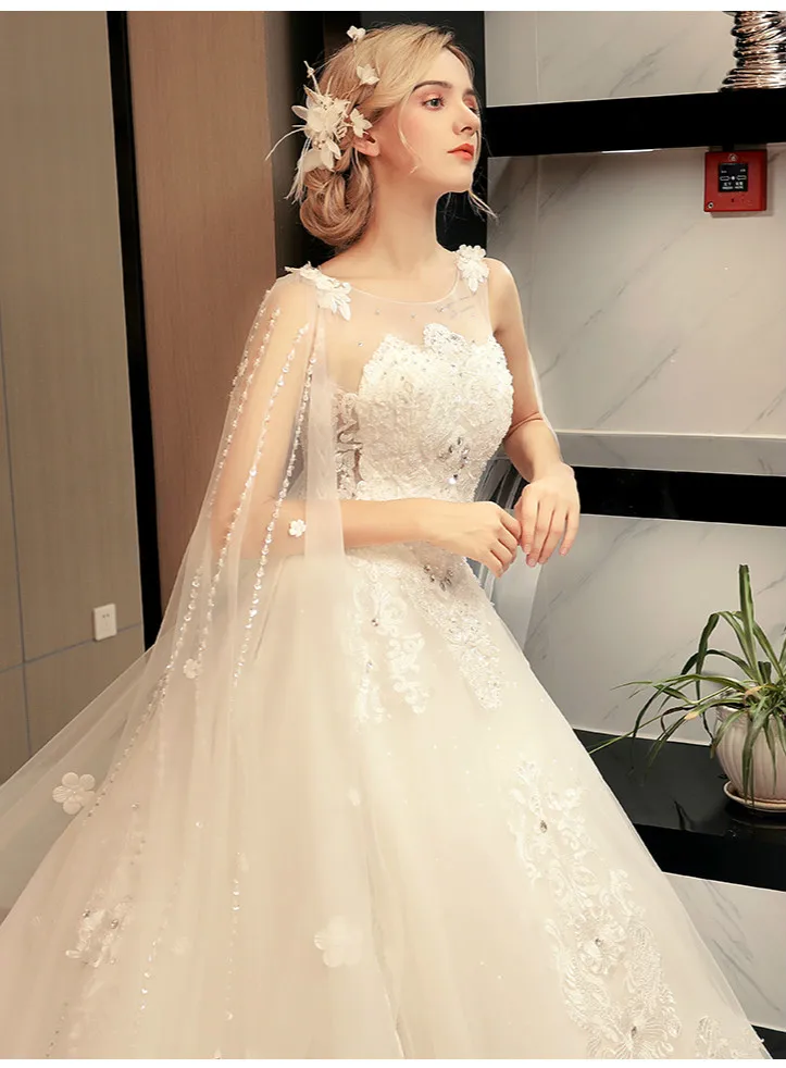 SSYFashion/Новинка; свадебное платье для невесты; роскошное белое кружевное платье с вышивкой; длинное свадебное платье с бисероплетением; Vestidos De Novia - Цвет: Without train