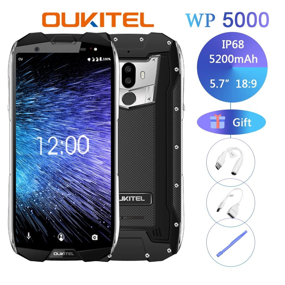 Top Original Oukitel Wp5000 Ip68 Waterproof Smartphone Android 7.1 Helio P25 Octa Core 6gb Ram 64gb Rom 5200mah 9v/2a Mobile Phone 0