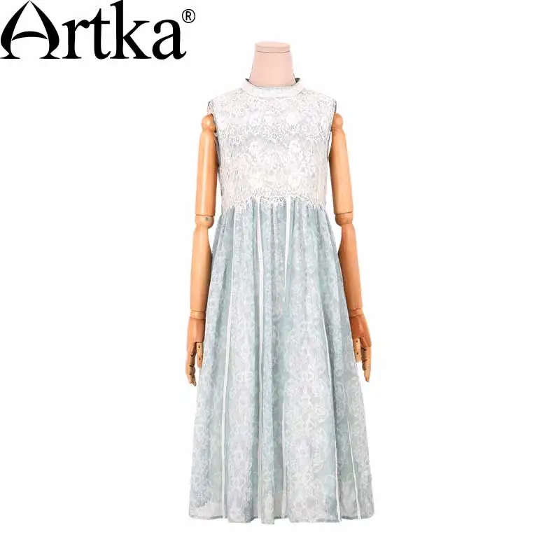 Artka женская Летний Новый Кружева Лоскутная Шифоновое Платье Винтаж Стенд