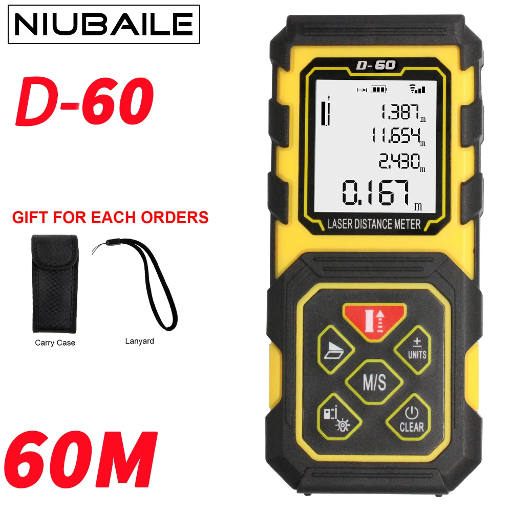 NIUBAILE 60M Laser Range Finder Battery Powered Measuring Distance