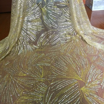

Double-colors golden-silver color elegant Glued Glitter Sequins Nigeria dress fabric ZP12 Beautiful French Tulle Lace Fabric