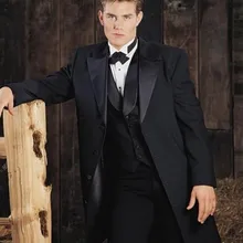 Четыре кнопки Женихи Для мужчин Угловые атласные с отворотом в стиле смокинга жениха черные мужские костюмы для шафера(пиджак+ брюки+ галстук-бабочка+ жилет) для маленькой девочки B931