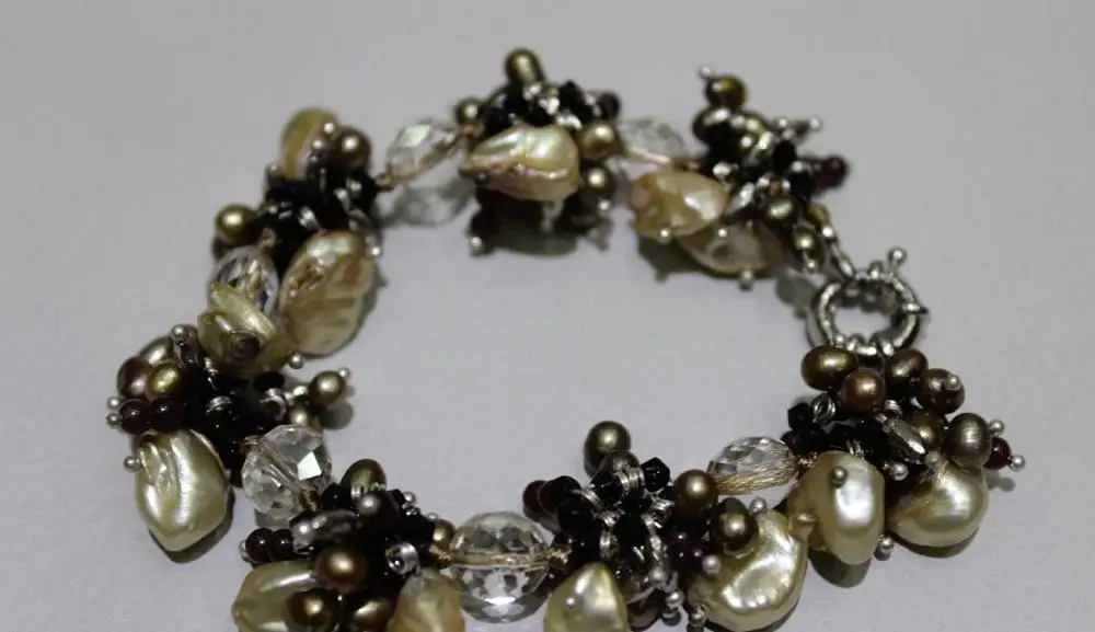 

Champagne freshwater pearl Crystal Bracelet >>free shipping