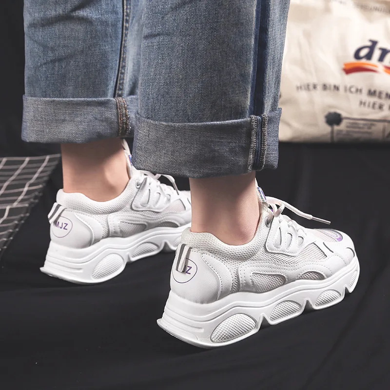 Women's Shoes Woman Tide Shoe Net Noodles Ventilation Casual Shoes Motion Run Shoe Increase Student Sneakers Zapatos De Mujer