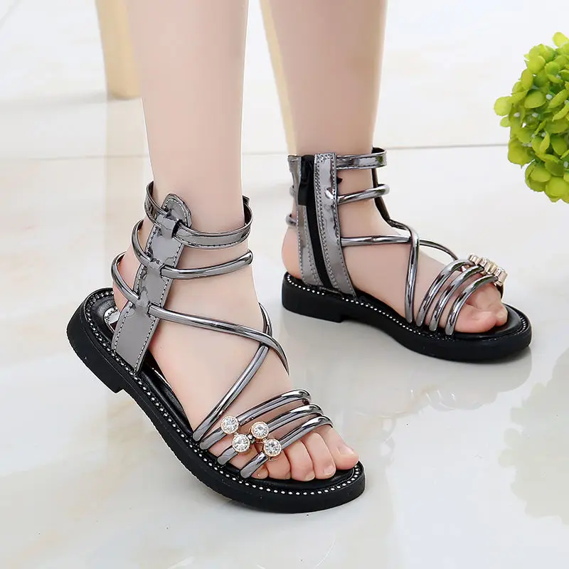 

summer girl shoes baby girl's sandals anti-skid children shoes 5-18 years old rubber outsole princess crystal sandals