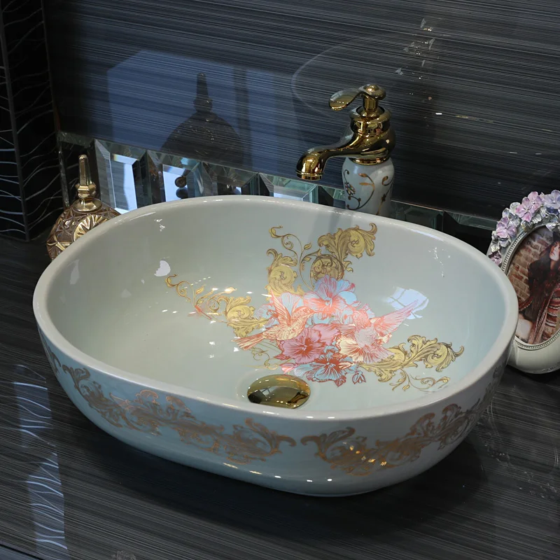 Europe Vintage Style china Artistic Handmade porcelain oval Countertop wash basin ceramic bathroom sinks jpg (5)