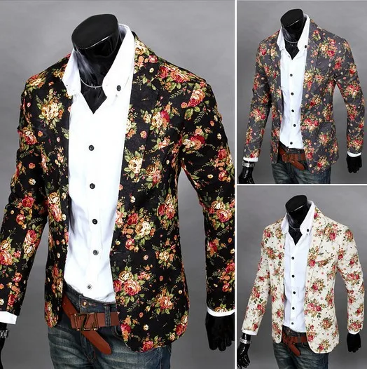 Casual Suit Men's Jacket New Fashion Flowers Print Suits Slim Custom