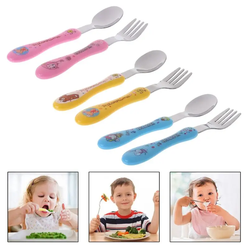 

1 Set Baby Tableware Spoon Fork Scoop Feeding Training Stainless Steel Cutlery