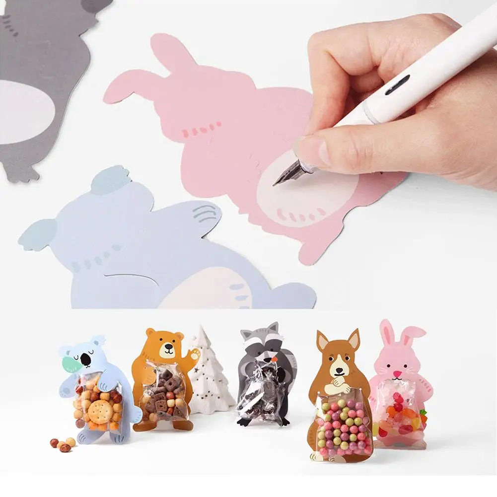 10pcs Candy Bag Holiday Card Gift Decoration Cute Animal Candy Bag Greeting Card Cookie Bag Birthday Party Decoration