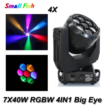 

4Pcs/Lot 7X40W RGBW 4IN1 Big Eye Moving Head Light Zoom Functions With Strobe Effect DMX DJ Disco Party Wedding Stage Light