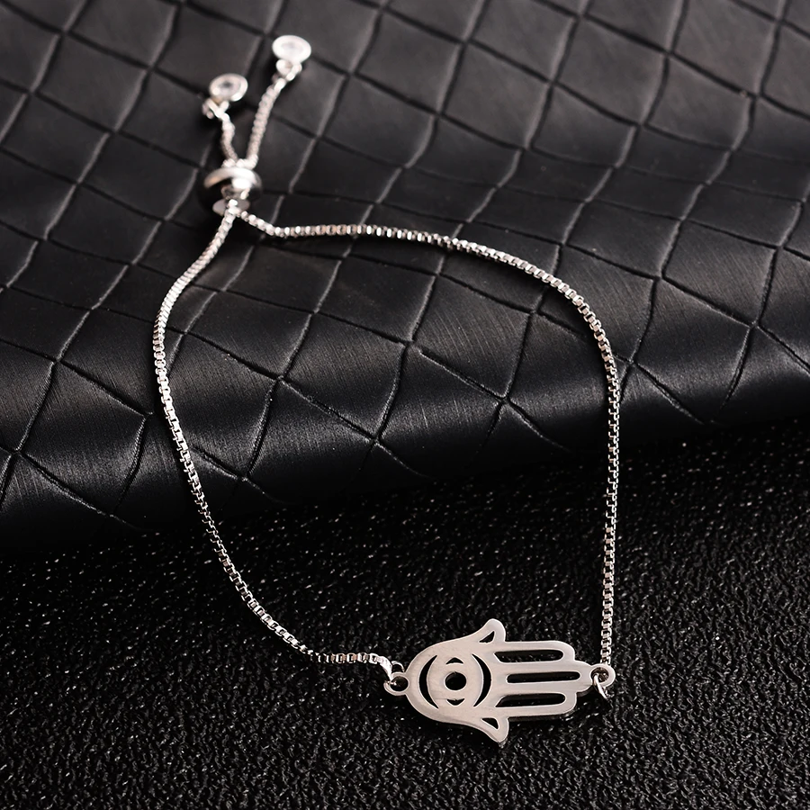 

HOBBORN Trendy Hand of Fatima Women Bracelet Stainless Steel Never Fade Slide Amulet Bracelets Charm Girls Friendship Pulsera