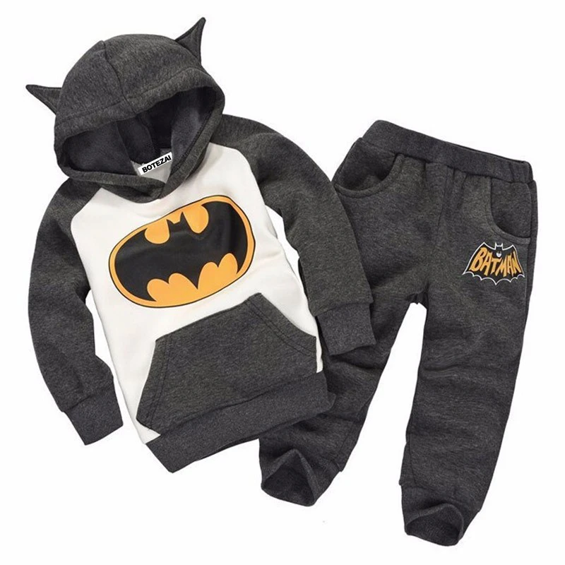 Новая осенне-зимняя одежда для мальчиков детский спортивный костюм с Бэтменом комплект одежды для детей худи для мальчиков и девочек+ брюки комплект из 2 предметов