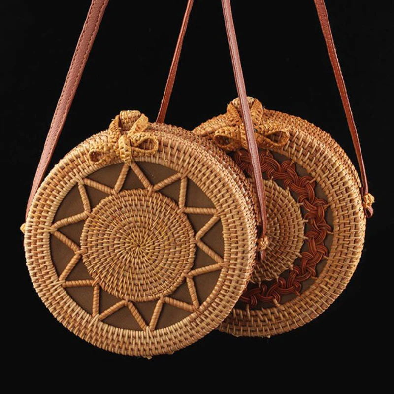 

Circular Messenger Bags Straw Polyester Hand Woven Rattan Bohemian Geometric Women Single Portable Circular Messenger Bags