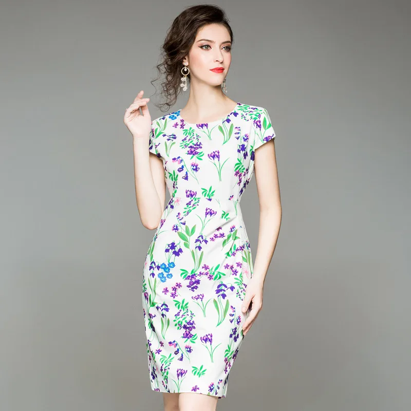 

work dresses 2018 new summer Print Pencil Party Dress Fashion Plus Size Women Clothing summer Casual Short sleeve dress autumn