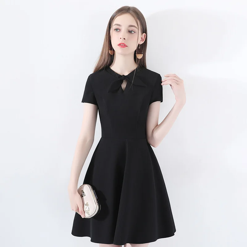 

2019 New Dress Ladies Birthday Party Short Solid Color Doll Collar Dress
