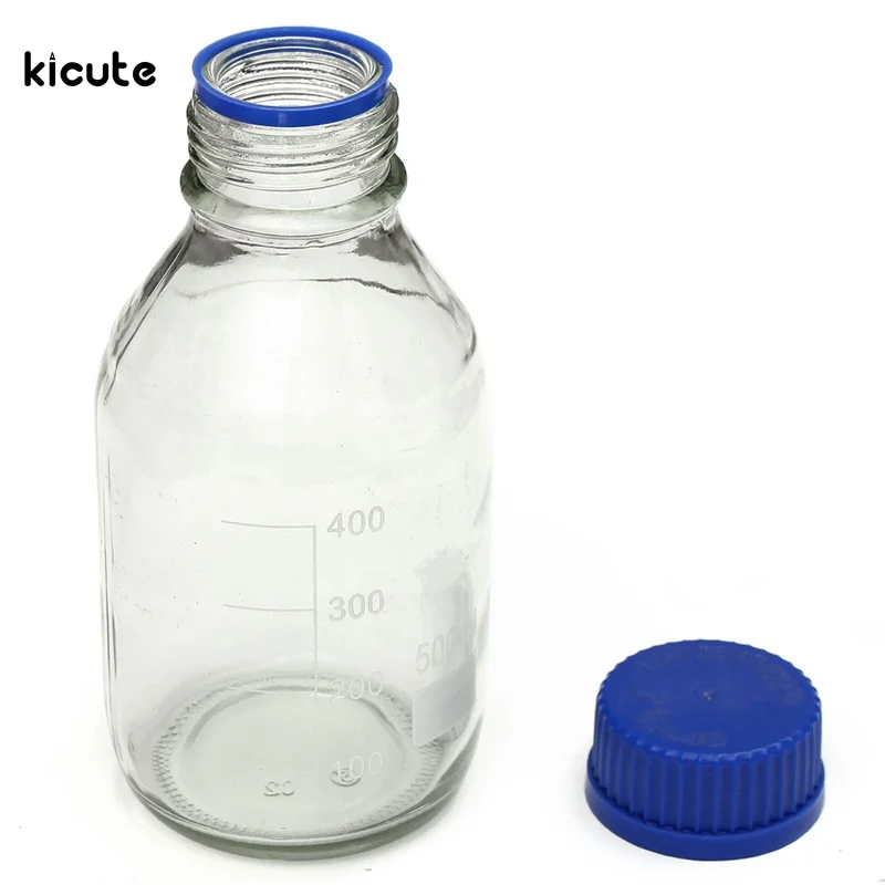1Pc 500ml Clear Transparency Glass Reagent Bottle with Blue Screw Cap