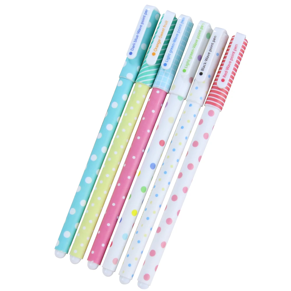 

Wholesale 10pcs of 6 pcs/set Colored Gel Pen Office School Stationery supplies, Round Dots Pattern