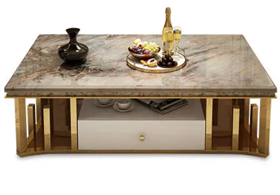Natural marble Stainless steel Coffee Table Living Room Home Furniture minimalist modern rectangle mesas de centro table basse