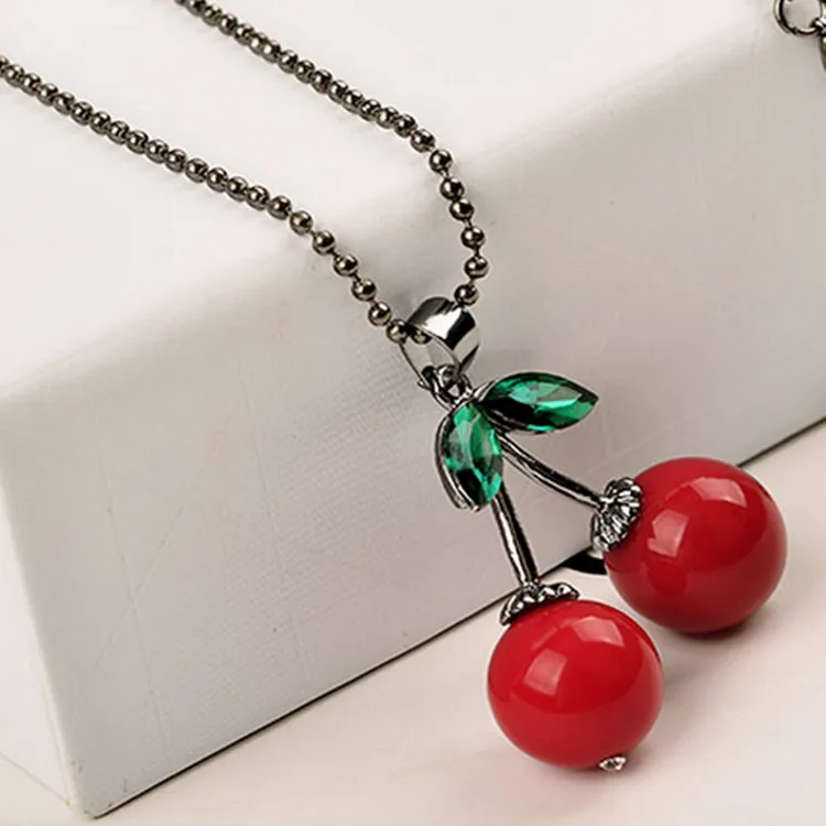

Hot New 2017 Anime Boho Exo Girl Bijoux Collier Maxi Leaf Red Cherry Necklace Pendants For Women Choker Colar Girl Jewelry