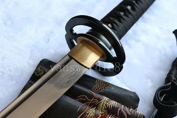 

A Free stand + A sword hand forge damascus folded steel japanese samurai real sword katana copper tsuba