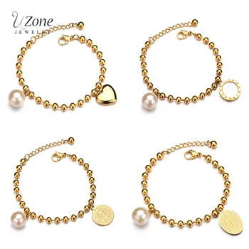 

UZone Jesus Shell Heart Simulated-Pearl Pendant Bracelet Stainless Steel Beads Chain Bracelet For Women Birthday Gift