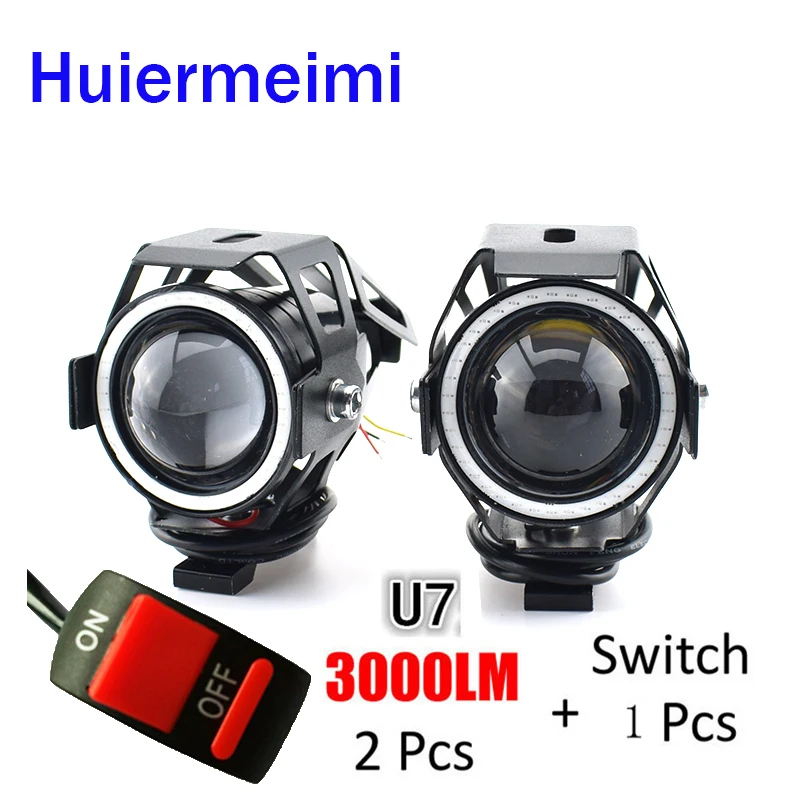 

Huiermeimi 2PCS Motorcycle Headlight 125W 3000LMW Motorbike Spotlight 12V 24V U5 U7 LED Moto Driving Spot Head Light HeadLamp